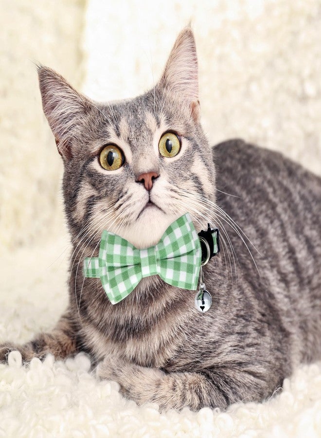Yuomeaz 2 PCS Green Bow Tie Cat Collar with Bell, Breakaway Safety Buckle Bow Ties for Cats, 8-12 Inch Adjustable Kitten Bowtie Collar for Girl Boy Cats, Dogs, Pets - Image 3